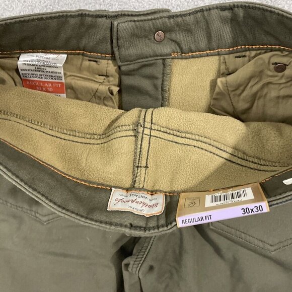 NEW Weatherproof Men's Reg Fit Fleece-Lined Stretch Canvas Pants, Green 30X30 - Picture 9 of 10